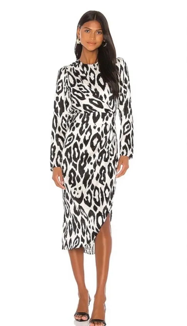 Ronny Kobo Jade Leopard Dress sz XS formal silk blend party cocktail glam animal